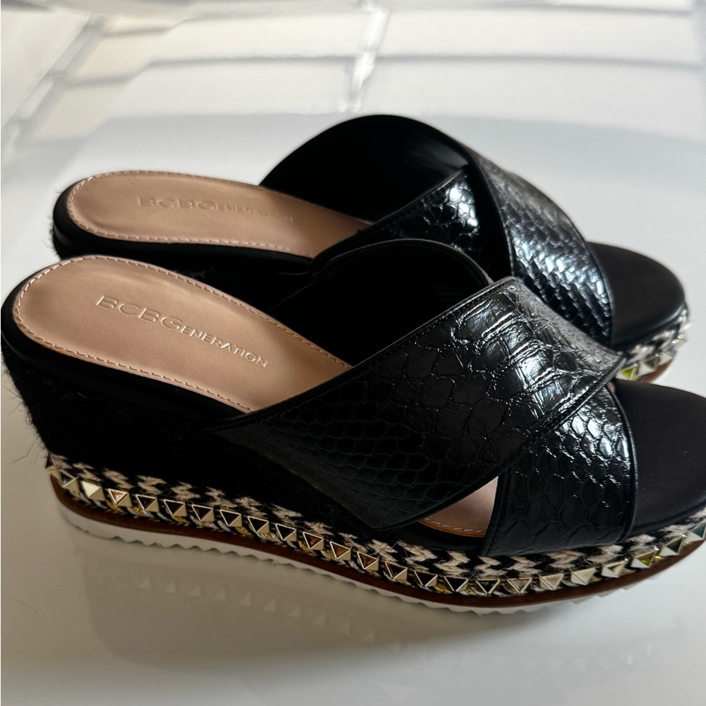 BCBGeneration Black Wedge Slip-On with Textured Upper